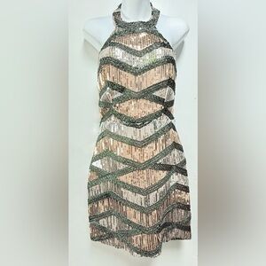 Gold and Pink Halter Mini Sundress for Night Out
